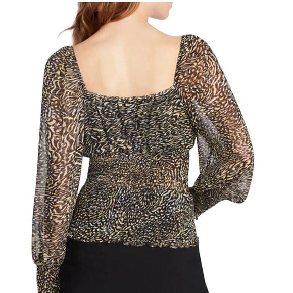 Steve Madden Shannon Chiffon Smocked Blouse Long Sleeve Black Womens Size M NWT - Picture 2 of 13